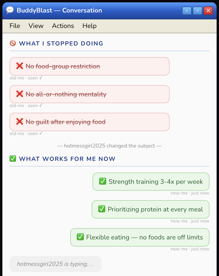 BuddyBlast — old me vs new me chat