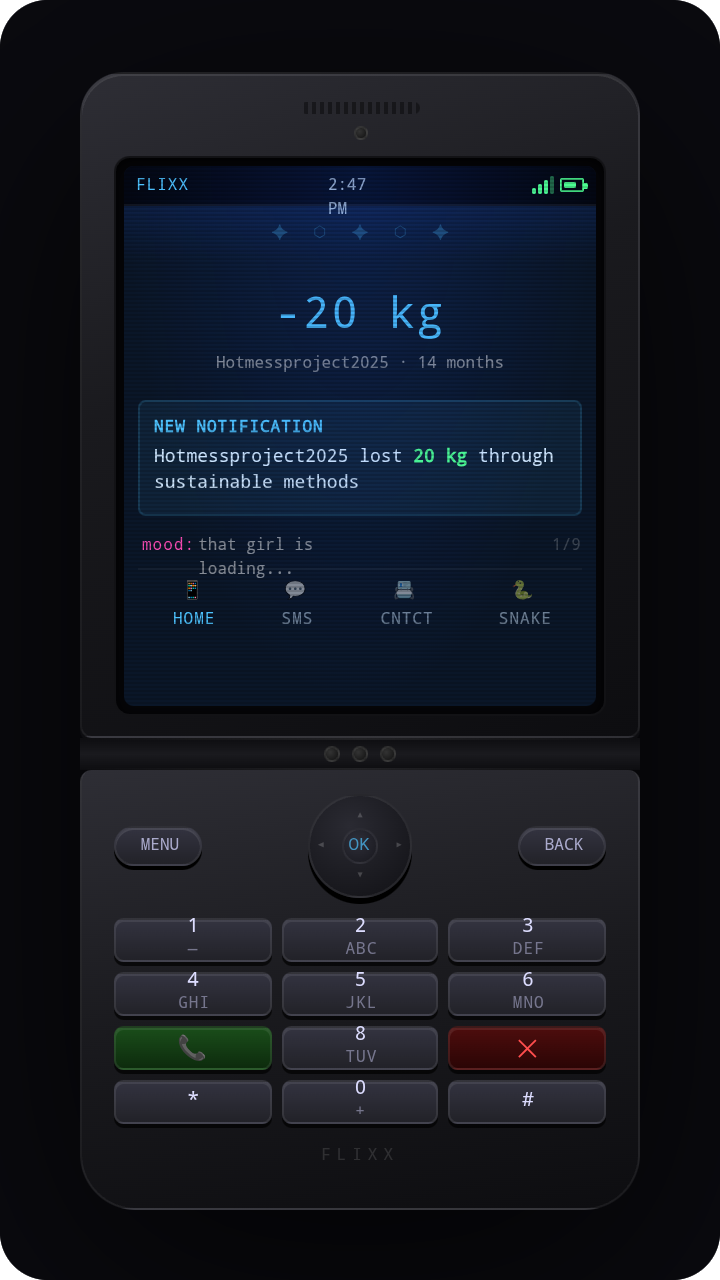 HotMess card — Home screen showing total weight lost