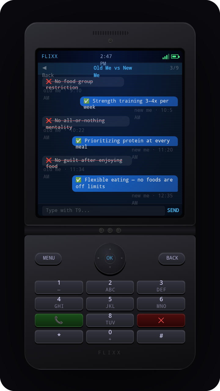HotMess card — Old habits vs new habits comparison