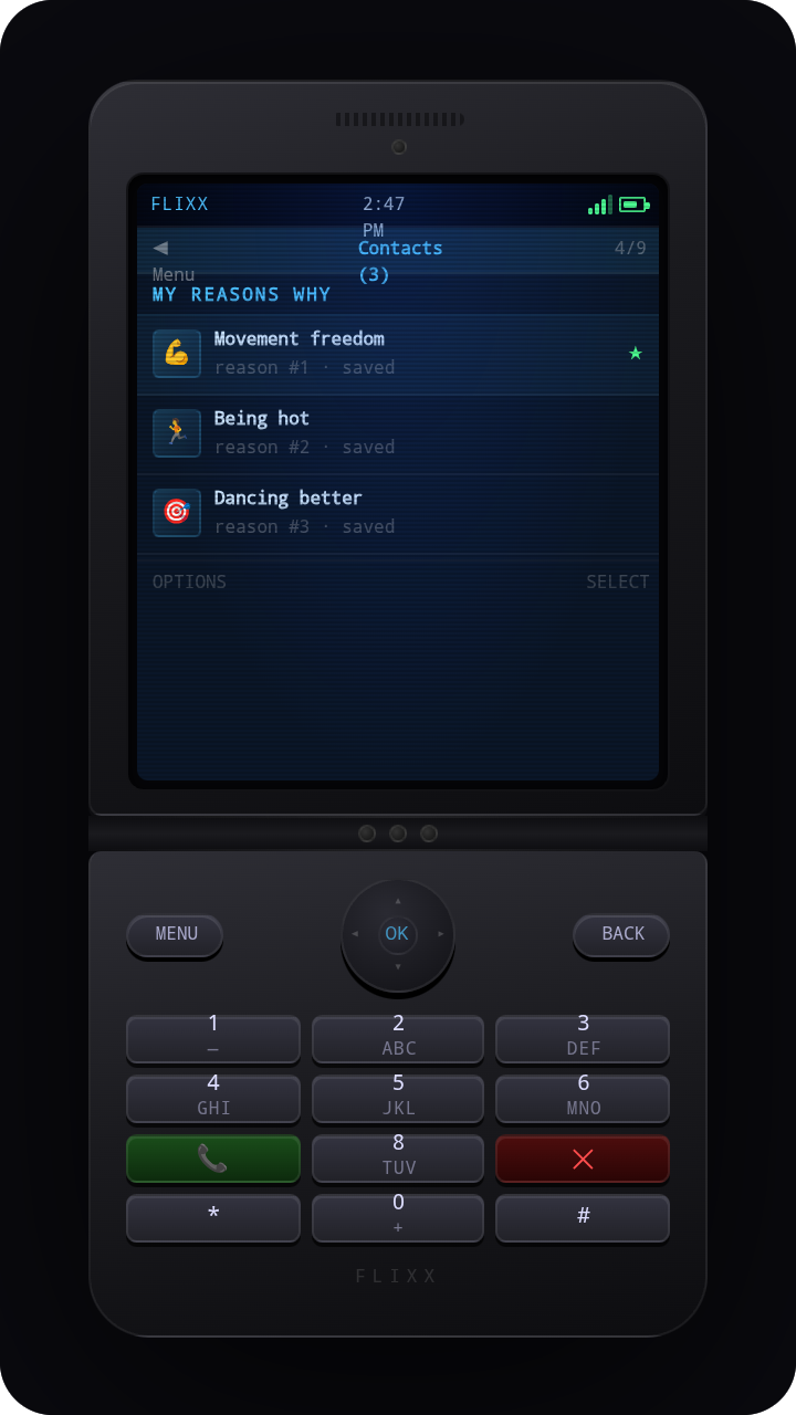 HotMess card — Reasons why, stored as contacts